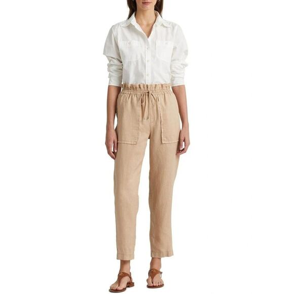 Lauren Ralph Lauren Womens Linen Ankle Pants Birch Tan Sz 14 High Rise Straight - Picture 3 of 14